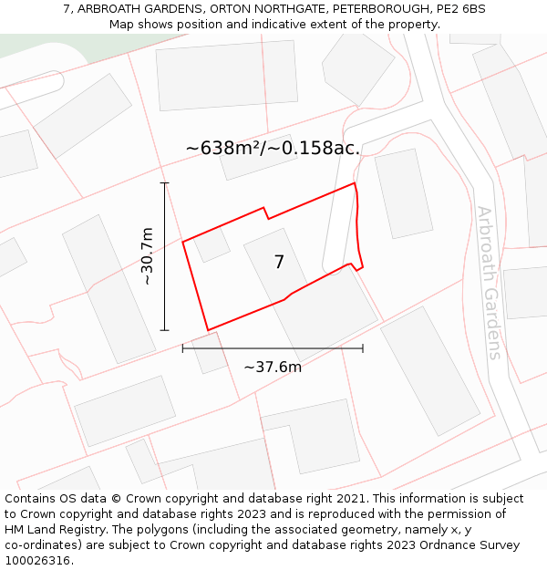 7, ARBROATH GARDENS, ORTON NORTHGATE, PETERBOROUGH, PE2 6BS: Plot and title map