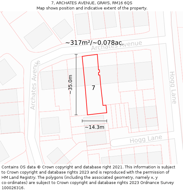 7, ARCHATES AVENUE, GRAYS, RM16 6QS: Plot and title map