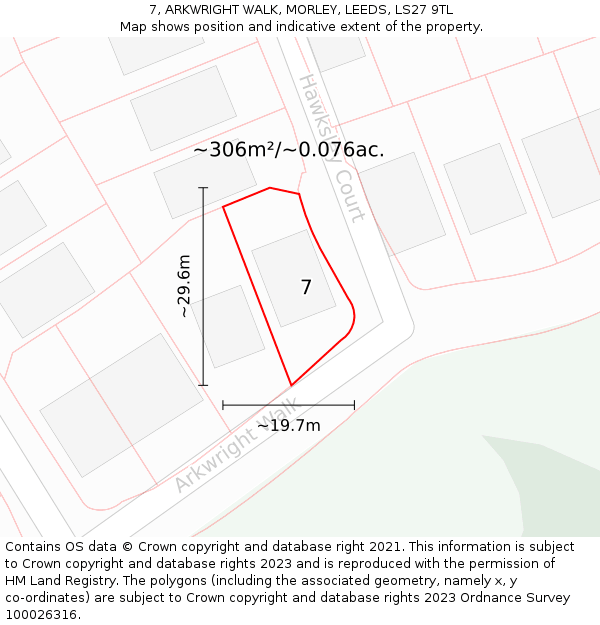 7, ARKWRIGHT WALK, MORLEY, LEEDS, LS27 9TL: Plot and title map