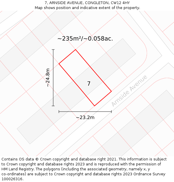 7, ARNSIDE AVENUE, CONGLETON, CW12 4HY: Plot and title map