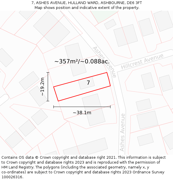 7, ASHES AVENUE, HULLAND WARD, ASHBOURNE, DE6 3FT: Plot and title map