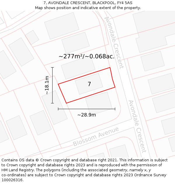 7, AVONDALE CRESCENT, BLACKPOOL, FY4 5AS: Plot and title map