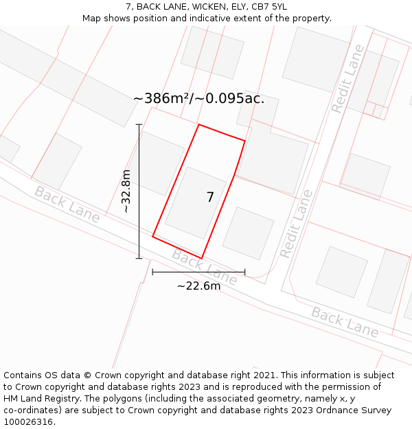 7, BACK LANE, WICKEN, ELY, CB7 5YL: Plot and title map