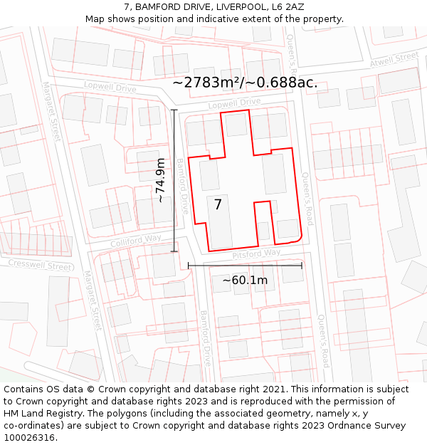 7, BAMFORD DRIVE, LIVERPOOL, L6 2AZ: Plot and title map