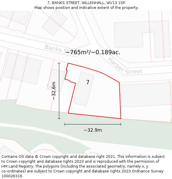 7, BANKS STREET, WILLENHALL, WV13 1SP: Plot and title map