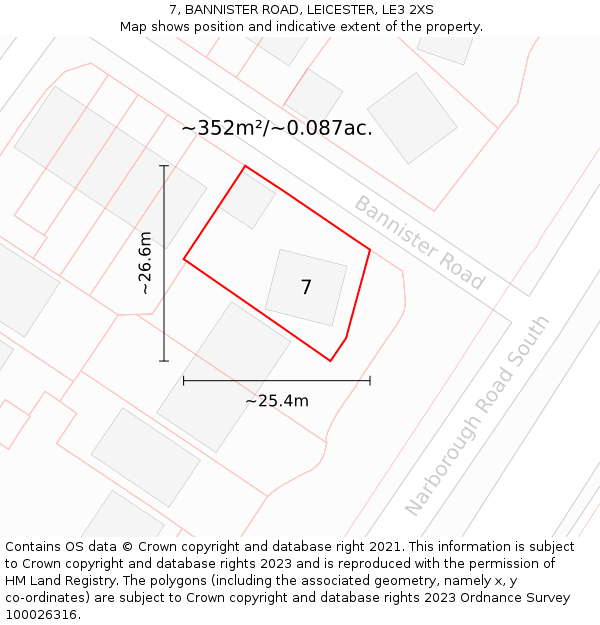 7, BANNISTER ROAD, LEICESTER, LE3 2XS: Plot and title map