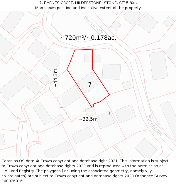 7, BARNES CROFT, HILDERSTONE, STONE, ST15 8XU: Plot and title map