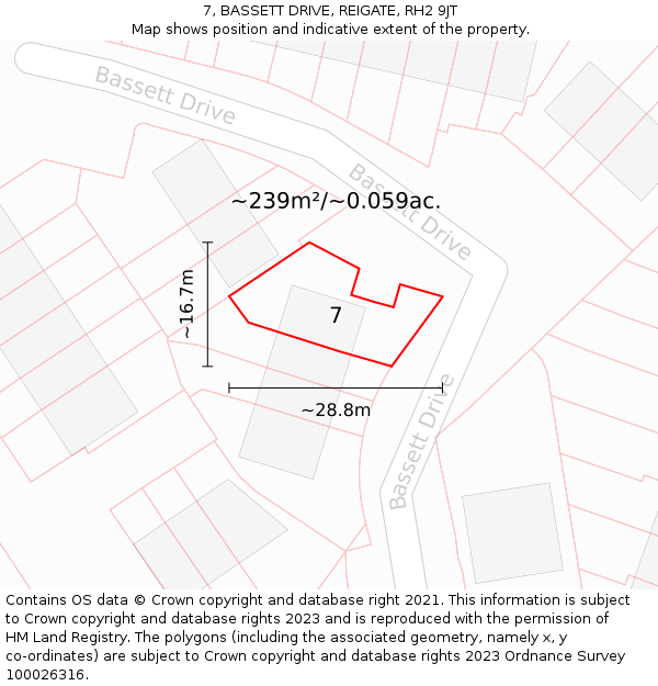 7, BASSETT DRIVE, REIGATE, RH2 9JT: Plot and title map