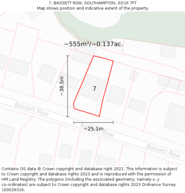 7, BASSETT ROW, SOUTHAMPTON, SO16 7FT: Plot and title map