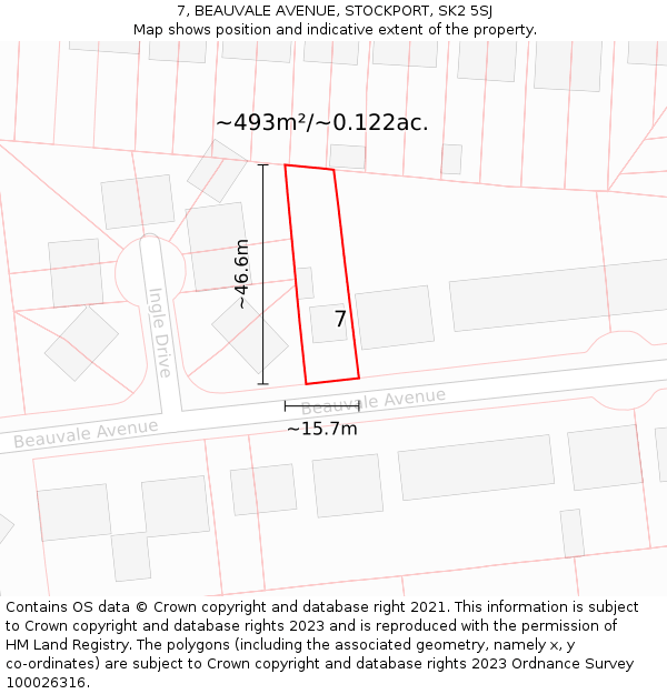 7, BEAUVALE AVENUE, STOCKPORT, SK2 5SJ: Plot and title map