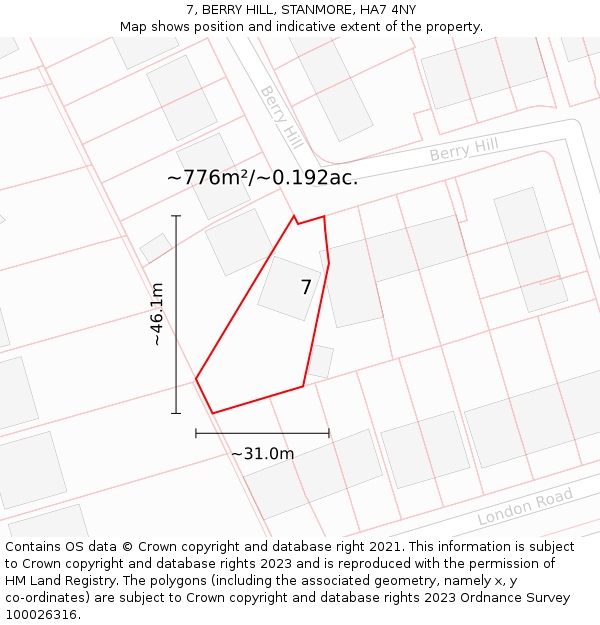 7, BERRY HILL, STANMORE, HA7 4NY: Plot and title map