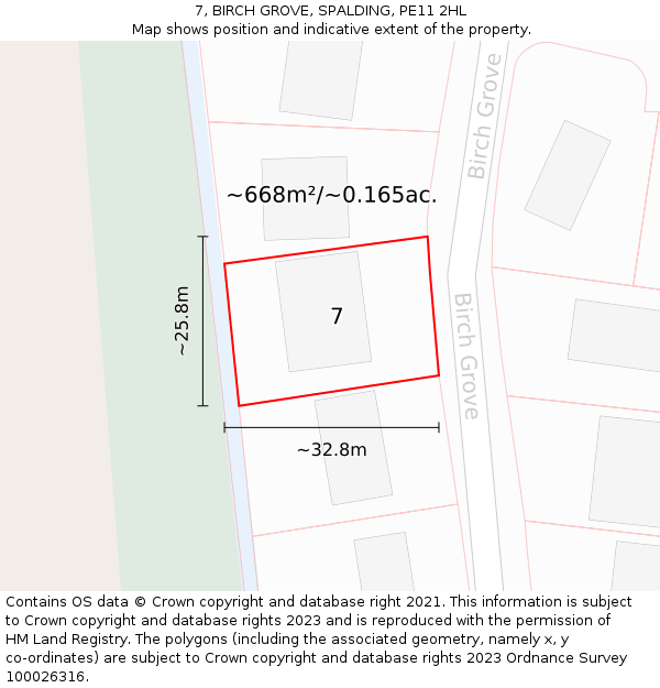 7, BIRCH GROVE, SPALDING, PE11 2HL: Plot and title map