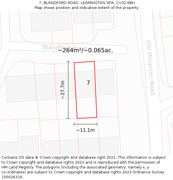 7, BLANDFORD ROAD, LEAMINGTON SPA, CV32 6BH: Plot and title map