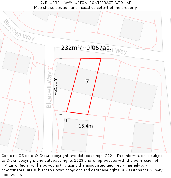 7, BLUEBELL WAY, UPTON, PONTEFRACT, WF9 1NE: Plot and title map