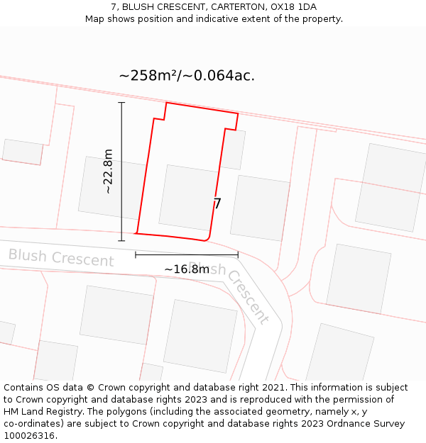 7, BLUSH CRESCENT, CARTERTON, OX18 1DA: Plot and title map