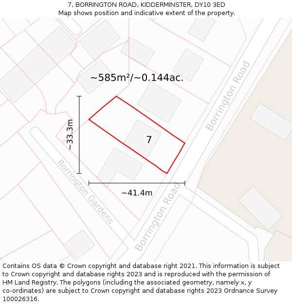 7, BORRINGTON ROAD, KIDDERMINSTER, DY10 3ED: Plot and title map