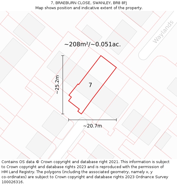 7, BRAEBURN CLOSE, SWANLEY, BR8 8FJ: Plot and title map