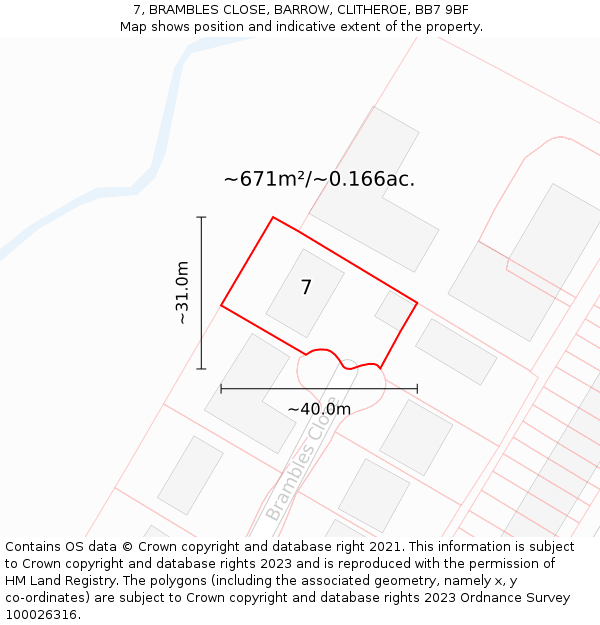 7, BRAMBLES CLOSE, BARROW, CLITHEROE, BB7 9BF: Plot and title map