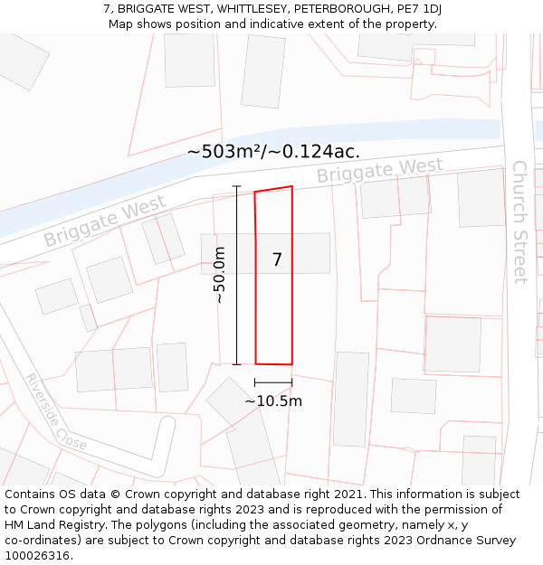 7, BRIGGATE WEST, WHITTLESEY, PETERBOROUGH, PE7 1DJ: Plot and title map