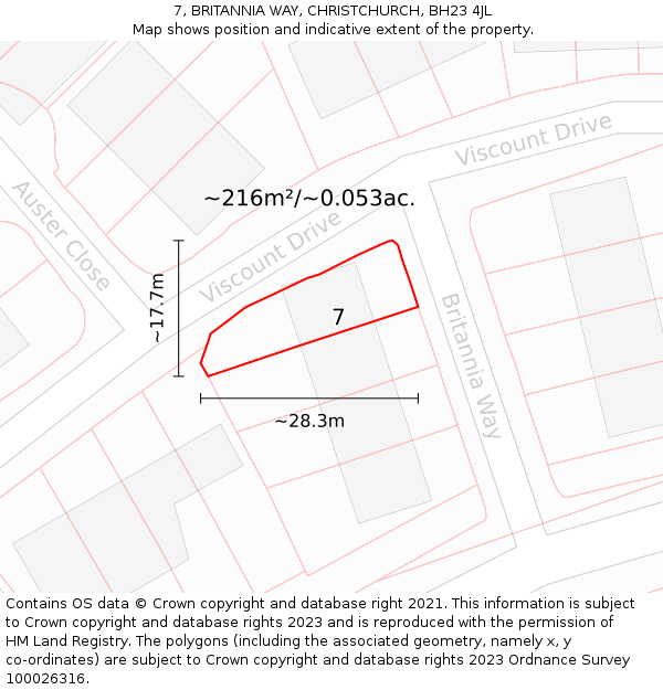 7, BRITANNIA WAY, CHRISTCHURCH, BH23 4JL: Plot and title map