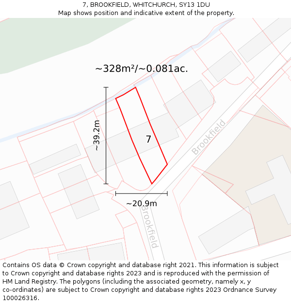 7, BROOKFIELD, WHITCHURCH, SY13 1DU: Plot and title map