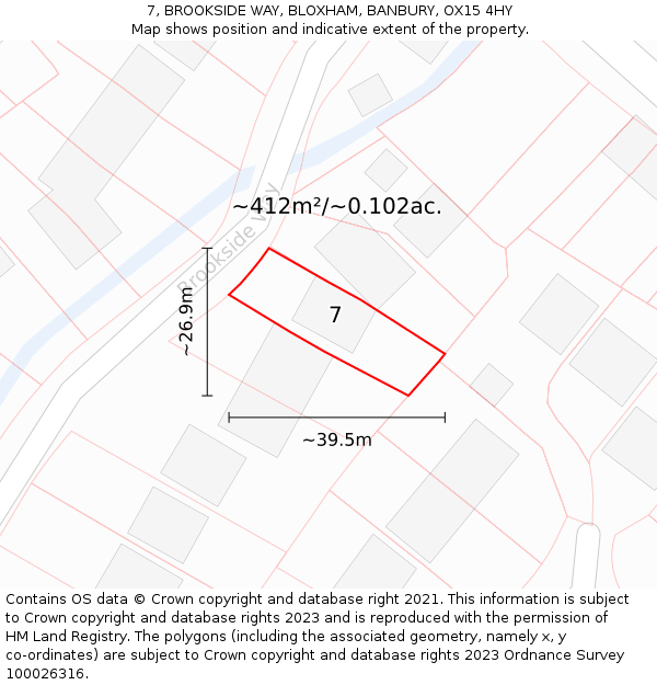 7, BROOKSIDE WAY, BLOXHAM, BANBURY, OX15 4HY: Plot and title map