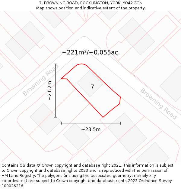 7, BROWNING ROAD, POCKLINGTON, YORK, YO42 2GN: Plot and title map