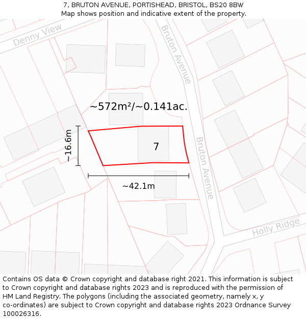 7, BRUTON AVENUE, PORTISHEAD, BRISTOL, BS20 8BW: Plot and title map