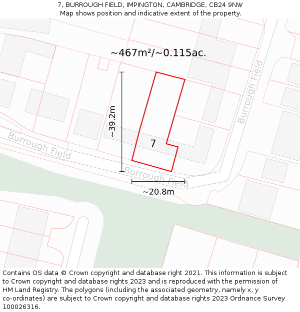 7, BURROUGH FIELD, IMPINGTON, CAMBRIDGE, CB24 9NW: Plot and title map