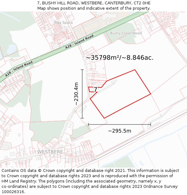 7, BUSHY HILL ROAD, WESTBERE, CANTERBURY, CT2 0HE: Plot and title map