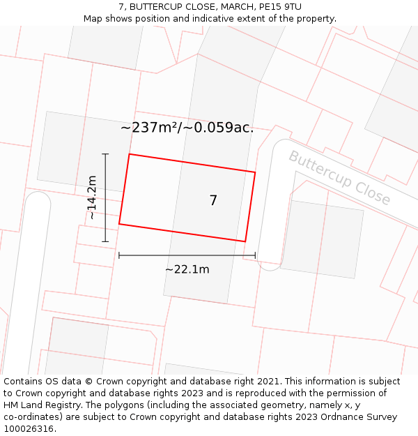 7, BUTTERCUP CLOSE, MARCH, PE15 9TU: Plot and title map