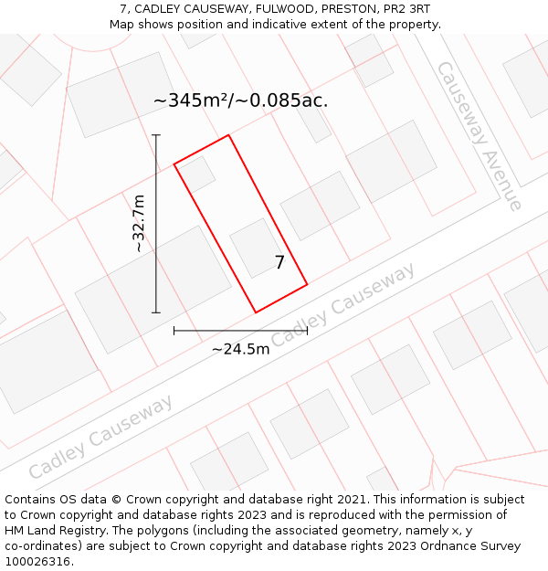 7, CADLEY CAUSEWAY, FULWOOD, PRESTON, PR2 3RT: Plot and title map