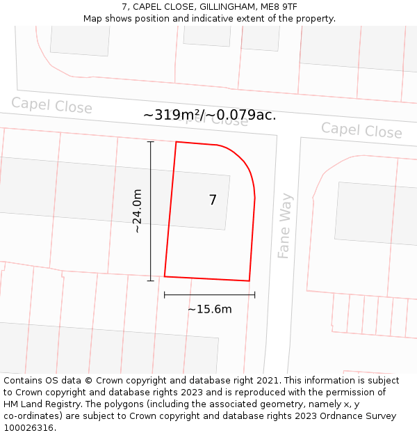 7, CAPEL CLOSE, GILLINGHAM, ME8 9TF: Plot and title map