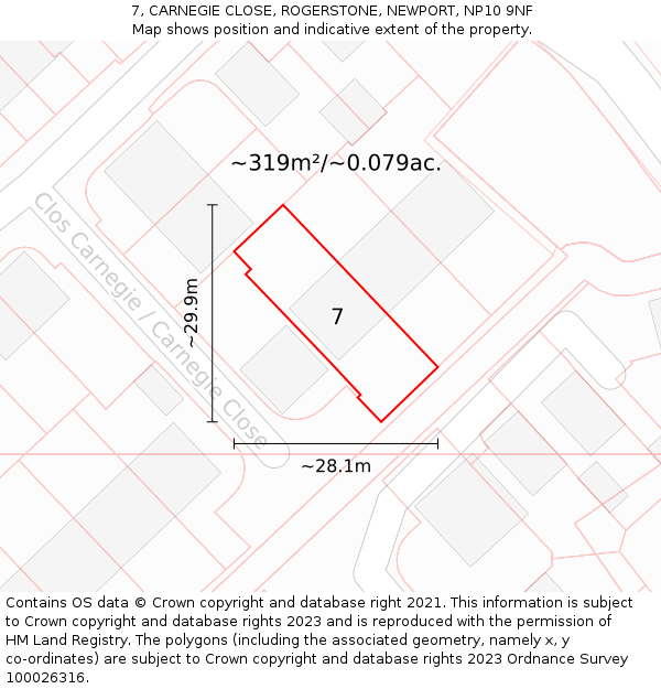 7, CARNEGIE CLOSE, ROGERSTONE, NEWPORT, NP10 9NF: Plot and title map