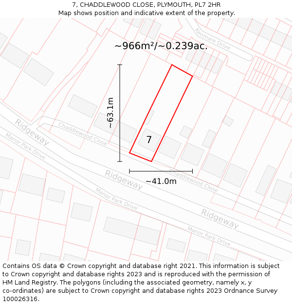 7, CHADDLEWOOD CLOSE, PLYMOUTH, PL7 2HR: Plot and title map