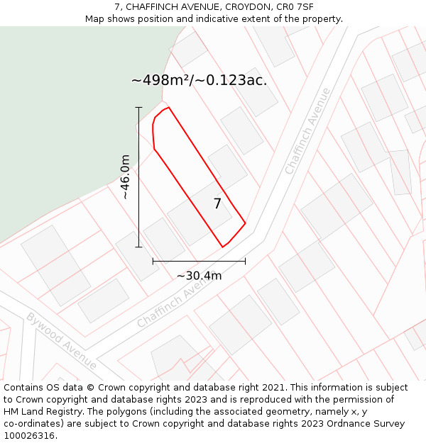 7, CHAFFINCH AVENUE, CROYDON, CR0 7SF: Plot and title map