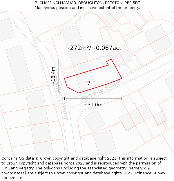 7, CHAFFINCH MANOR, BROUGHTON, PRESTON, PR3 5BE: Plot and title map