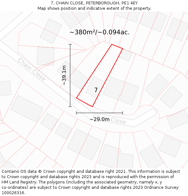 7, CHAIN CLOSE, PETERBOROUGH, PE1 4EY: Plot and title map