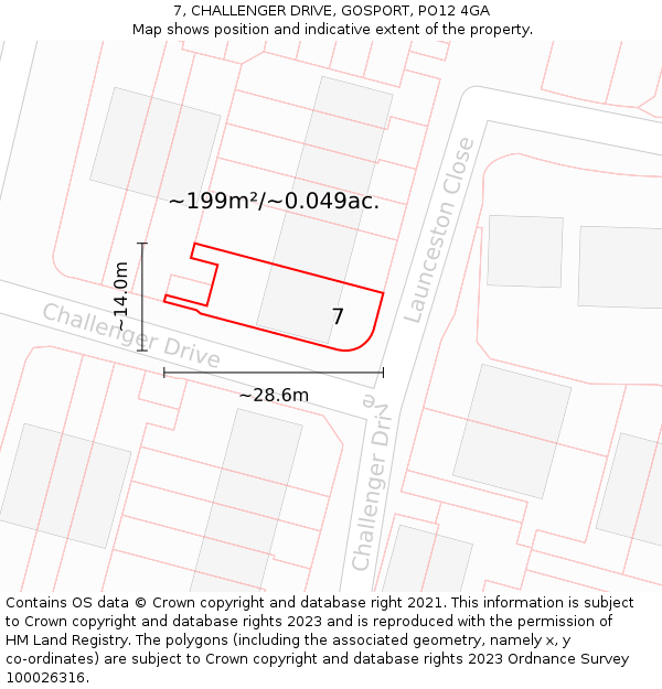 7, CHALLENGER DRIVE, GOSPORT, PO12 4GA: Plot and title map