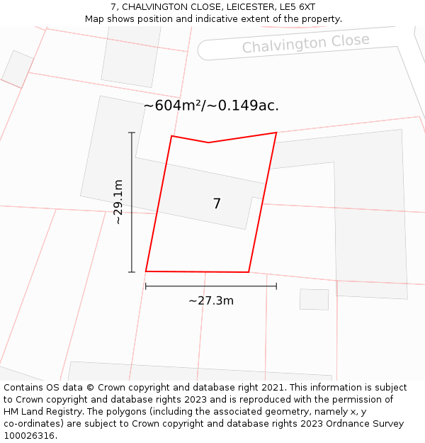 7, CHALVINGTON CLOSE, LEICESTER, LE5 6XT: Plot and title map