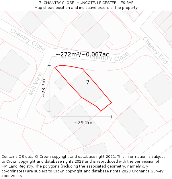 7, CHANTRY CLOSE, HUNCOTE, LEICESTER, LE9 3AE: Plot and title map