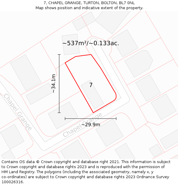 7, CHAPEL GRANGE, TURTON, BOLTON, BL7 0NL: Plot and title map