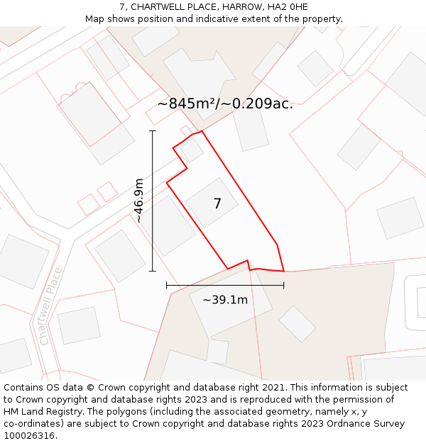 7, CHARTWELL PLACE, HARROW, HA2 0HE: Plot and title map