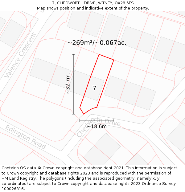 7, CHEDWORTH DRIVE, WITNEY, OX28 5FS: Plot and title map