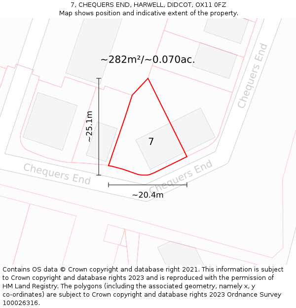 7, CHEQUERS END, HARWELL, DIDCOT, OX11 0FZ: Plot and title map