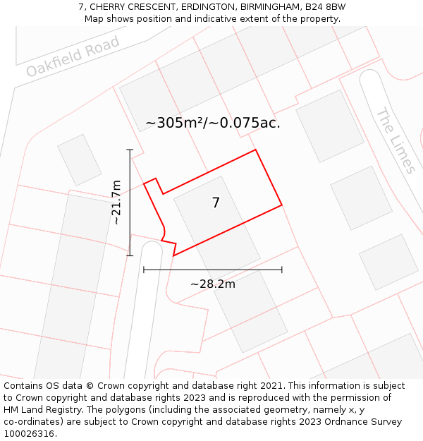 7, CHERRY CRESCENT, ERDINGTON, BIRMINGHAM, B24 8BW: Plot and title map