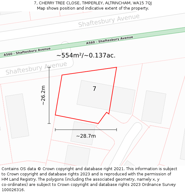 7, CHERRY TREE CLOSE, TIMPERLEY, ALTRINCHAM, WA15 7QJ: Plot and title map