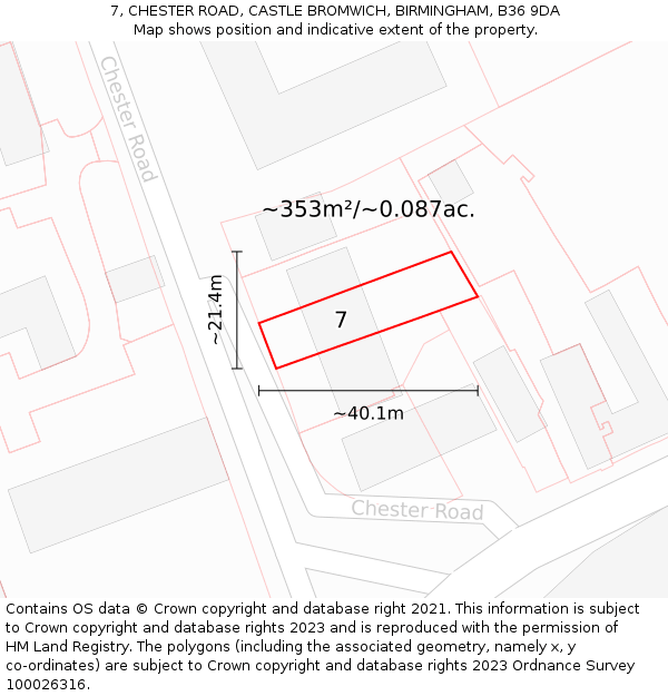 7, CHESTER ROAD, CASTLE BROMWICH, BIRMINGHAM, B36 9DA: Plot and title map