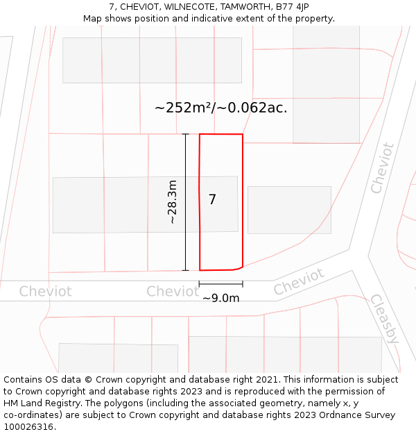 7, CHEVIOT, WILNECOTE, TAMWORTH, B77 4JP: Plot and title map