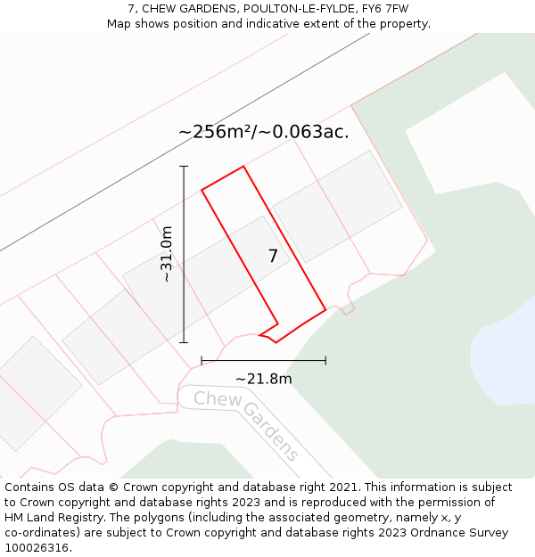 7, CHEW GARDENS, POULTON-LE-FYLDE, FY6 7FW: Plot and title map